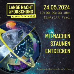 Lange Nacht der Forschung Schriftzug vor bunten Kacheln