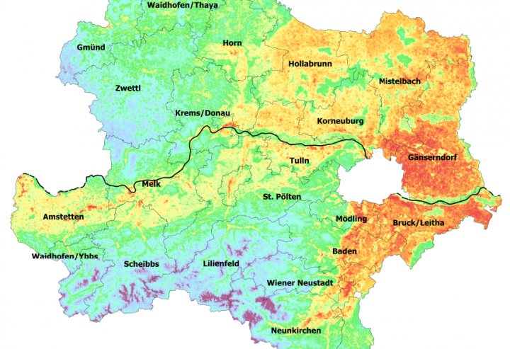 Landoberflächen-temperaturen in NÖ 
