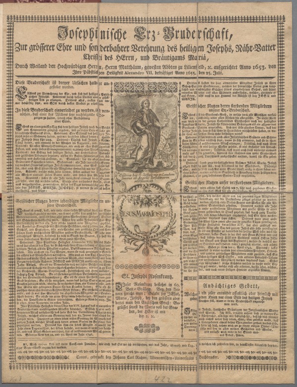 Flugblatt „Josephinische Erz=Bruderschaft 